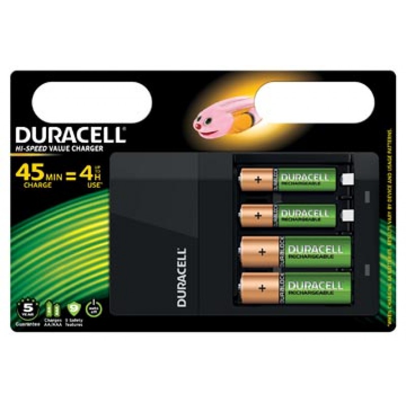 037199:Duracell chargeur Hi-Speed Value Charger, 2 AA en 2 AAA piles  inclus, sous blister