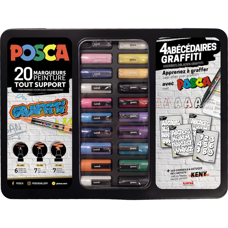 PC20005:Posca marqueur peinture, boîte en métal de 20 pièces, en