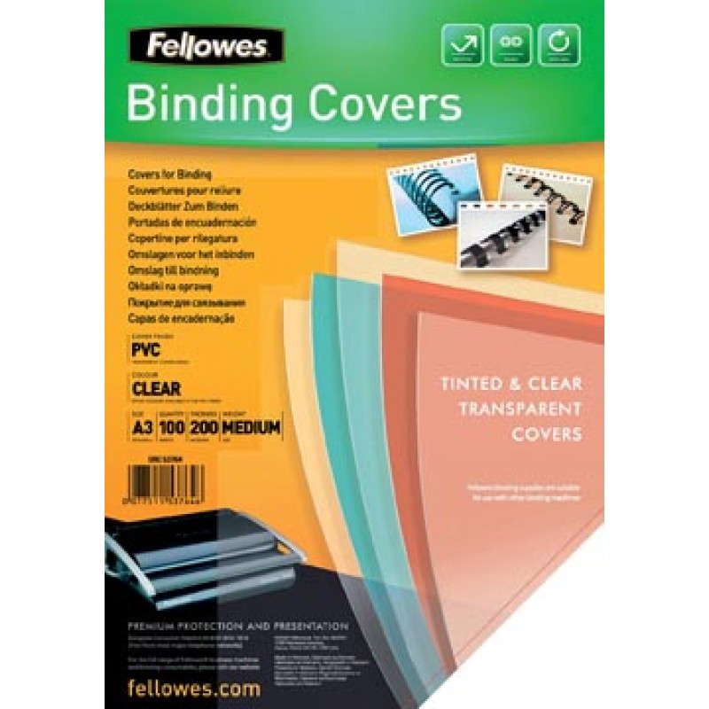 Pack de Couvertures reliure 100 PVC A3 200 Microns ... Fellowes Fellowes 53764 