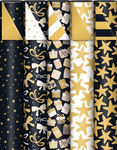 KP papier cadeau Black & Gold, 70 cm x 2 m, couleurs assorties