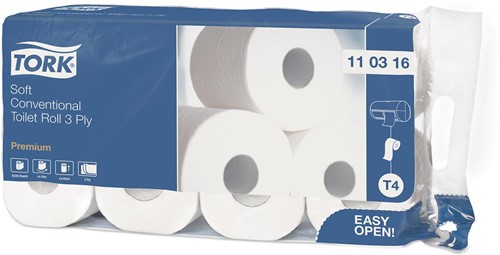 Tork Premium papier toilette extra soft, 3 plis, 250 feuilles, système T4, blanc, paquet de 8 rouleaux