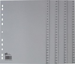Oxford intercalaires, A4, en PP, 11 trous, 100 onglets numérotés, gris