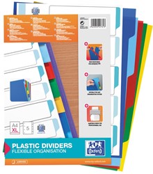 Oxford intercalaires, format A4 XL, en PP, 11 trous, non imprimé, 5 onglets colorés