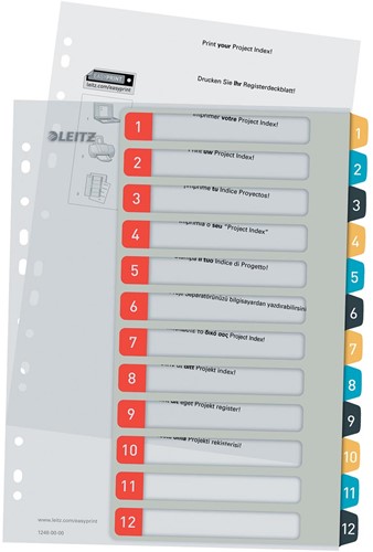 Leitz Cosy intercalaires, ft A4, perforation 11 trous, PP, couleurs assorties, set 1-12
