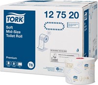 Tork Premium papier toilette soft, mid-size, 2 plis, système T6, blanc, paquet de 27 rouleaux