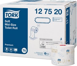 Tork Premium papier toilette soft, mid-size, 2 plis, système T6, blanc, paquet de 27 rouleaux