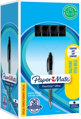 Paper Mate stylo bille Flexgrip Ultra RT noir, boîte 30 + 6 pièces gratuit