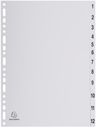 Exacompta intercalaires numérique pour ft A4, en PP, gris, 12 onglets
