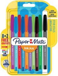 Paper Mate stylo bille InkJoy 100 avec capuchon, blister 8 + 2 gratuit