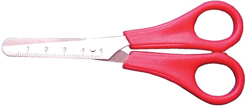 Bouhon ciseaux, ft 14 cm, droite, bouts rond, inox, couleurs assorties