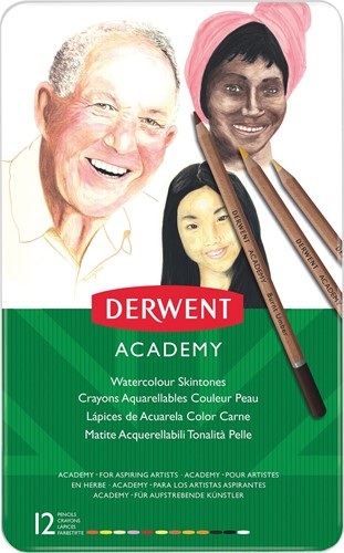 Derwent crayon aquarellable Academy , boîte métallique de 12 pièces en couleurs assorties-2