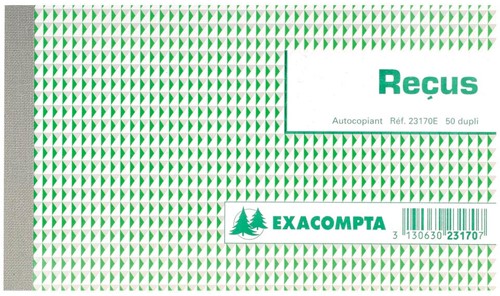 Exacompta reçus, ft 10,5 x 18 cm, français, dupli (2 x 50 feuilles)