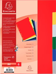 Exacompta intercalaires pour ft A4, en PP 12/100e, 6 onglets, couleurs assorties