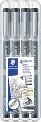 Staedtler fineliner  Pigment Liner étui chevalet de 4 pièces (0,1 - 0,3 - 0,5 et 0,7 mm)