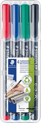 Staedtler Lumocoler 313, marqueur OHP, permanent, 0,4 mm, étui de 4 pièces en couleurs assorties