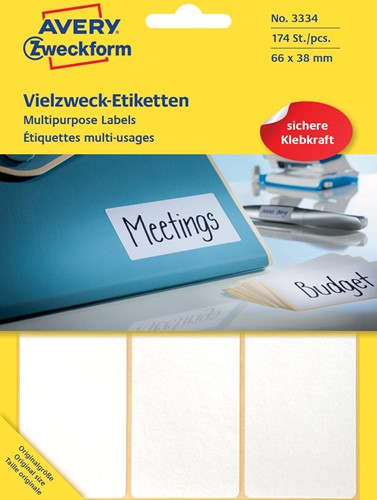 Avery Zweckform 3334 étiquettes multi-usages ft 66 x 38 mm (b x h), 174 étiquettes, blanc