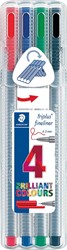 Staedtler Fineliner Triplus couleurs assorties, étui chevalet de 4 pièces