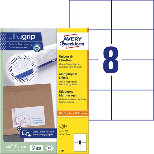 Avery Zweckform 3427, étiquettes universelles, Ultragrip, blanc, 200 feuilles, 105 x 74 mm-2