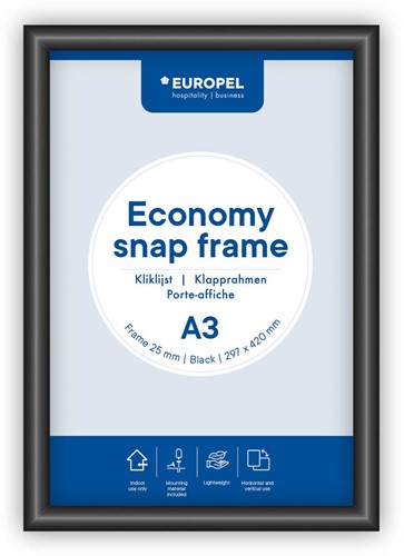 Europel cadre porte-affiche Economy, 25 mm, ft A3, noir