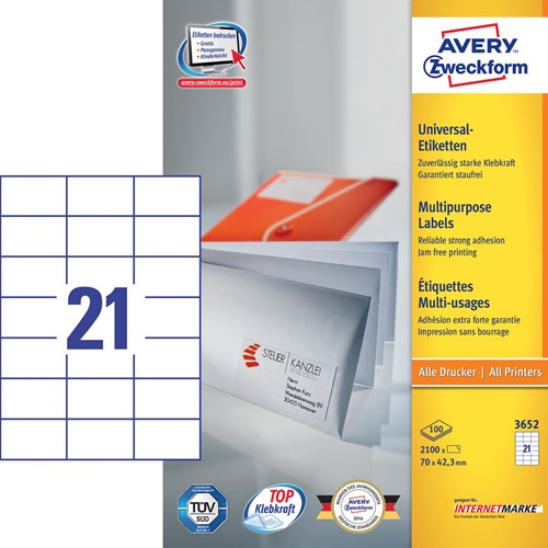 Avery Zweckform 3652, étiquettes universelles, Ultragrip, blanc, 100 feuilles, 70 x 42,3 mm-3