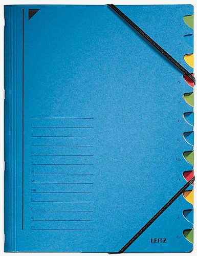 Trieur de bureau Leitz, carton, ft A4, 12 compartiments, bleu