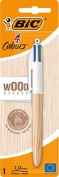 Bic 4 Colours Wood Style stylo bille 4 couleurs, moyen, 4 couleurs d'encre classique, sous blister