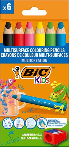 Bic Kids crayon de couleur Multi-Surfaces, assorti, étui de 6 pièces + broyeur-3