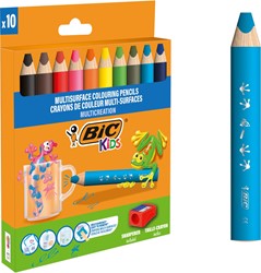 Bic Kids crayon de couleur Multi-Surfaces, assorti, étui de 10 pièces + broyeur