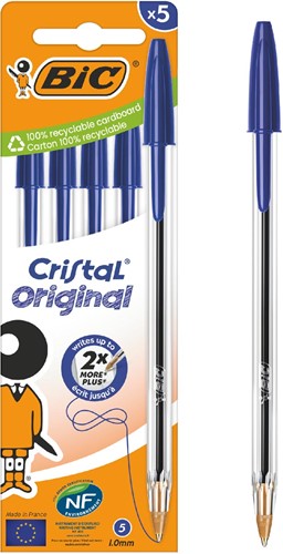 Bic stylo bille Cristal medium, bleu, blister de 5 pièces-2