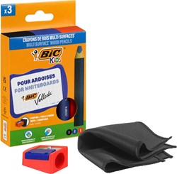 Bic Kids crayon pour tableaux blancs Multi-Surfaces, assorti, étui de 3 pièces + broyeur et toile