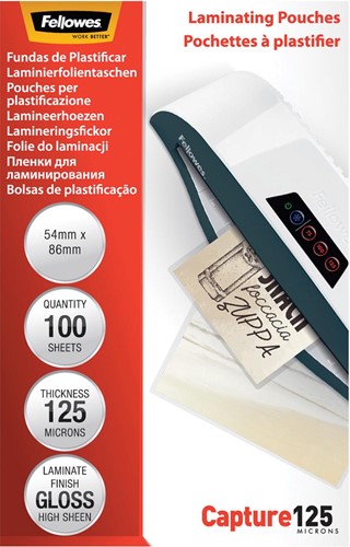 Fellowes pochette à plastifier Capture125 ft 54 x 86 mm, 250 microns (2 x 125 microns), 100 pièces