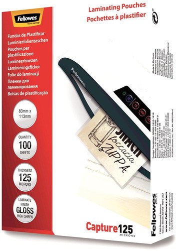 Fellowes pochette à plastifier Capture125 ft 83 x 113 mm, 250 microns (2 x 125 microns), paquet de 100-2