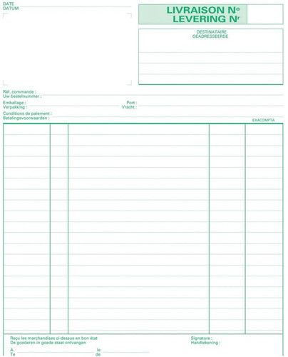 Exacompta livraisons, ft 21 x 18 cm, tripli (50 x 3 feuilles), bilingue (NL/FR)