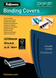 Fellowes couvertures, ft A4, carton grain cuir, 250 micron, paquet de 25 pièces, bleu