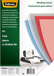 Fellowes couvertures, ft A4, PVC, 200 micron, paquet de 100 pièces, transparent