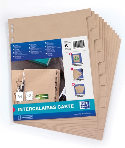 Oxford Touareg intercalaires, en carton, ft A4, non imprimé, 11 trous, 12 onglets-2