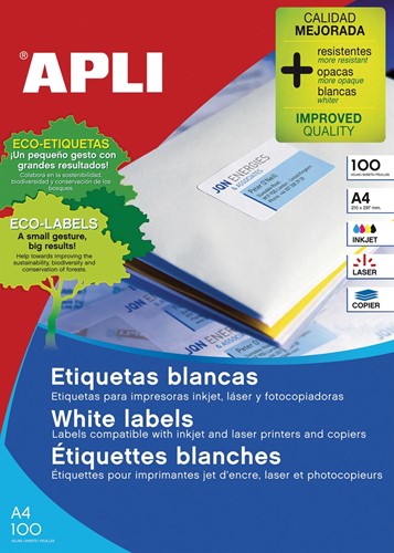 Apli étiquettes blanches ft 70 x 42,4 mm (l x h), 2.100 pièces, 21 par feuille (1276)