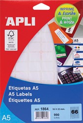 Apli étiquettes blanches Print & Write ft 16 x 22 mm (l x h), 990 pièces, 66 par feuille (1864)