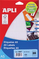 Apli étiquettes blanches Print & Write ft 20 x 50 mm (l x h), 420 pièces, 28 par feuille (1867)