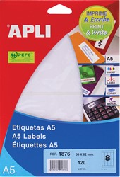 Apli étiquettes blanches Print & Write ft 36 x 82 mm (l x h), 120 pièces, 8 par feuille (1876)