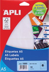 Apli étiquettes blanches Print & Write ft 49 x 82 mm (l x h), 90 pièces, 6 par feuille (1880)