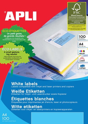 Apli étiquettes blanches ft 199,6 x 289,1 mm (l x h), 100 pièces, 1 par feuille (2412)