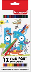 Bruynzeel Kids crayons de couleur Twin Point,  set de 12 pièces en couleurs assorties
