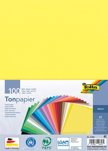 Folia gekleurd papier à dessin, 130 g, ft 21 x 29,7 cm, A4, couleurs assorties, paquet de 100 feuilles