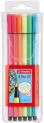 STABILO Pen 68 Neon, étui de 6 feutres en couleurs assorties