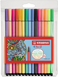 STABILO Pen 68 feutre, étui de 15 pièces en couleurs assorties