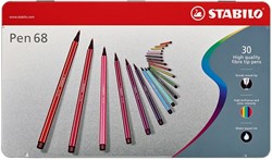 STABILO Pen 68 feutre, boîte métallique de 30 stiften en couleurs assorties
