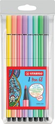 STABILO Pen 68 PastelParade viltstift, étui de 8 pièces en couleurs assorties