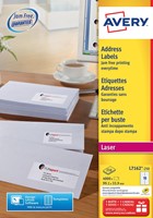 Avery L7162, Etiquettes adresses, Laser, Ultragrip, blanches, 250 pages, 16 per page, 99,1 x 33,9 mm