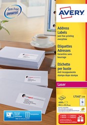 Avery L7162, Etiquettes adresses, Laser, Ultragrip, blanches, 250 pages, 16 per page, 99,1 x 33,9 mm